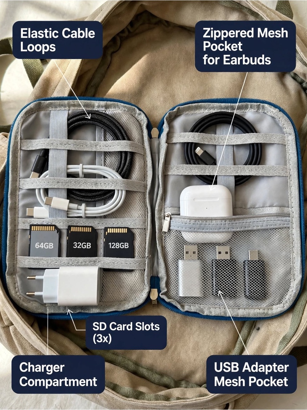 Blue Tablet Electronic Sleeve Case - Protective Zip Pouch
